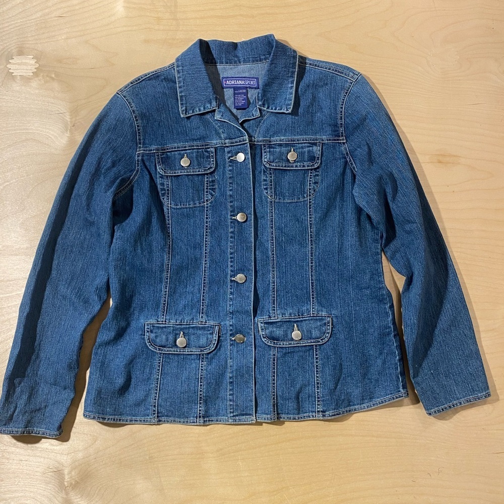 Adrianna Papell Blue Denim Jacket with Button Front Large (12/14) (QW)